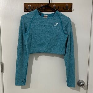 Gymshark Women's Teal Long-Sleeve Cropped Seamless Top